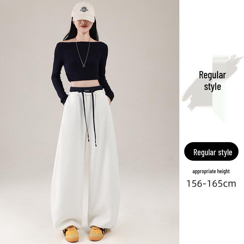 

Women s Spring 2026 Elastic High-Waisted Color Block Drawstring Wide-Leg Banana Leg Casual Pants S