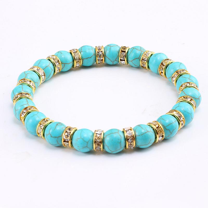 Blue Beaded Bracelet Charm Natural Stone Crystal Septa Stretch Women Bracelets & Bangles Fashion Yoga Jewelry Couple Gifts