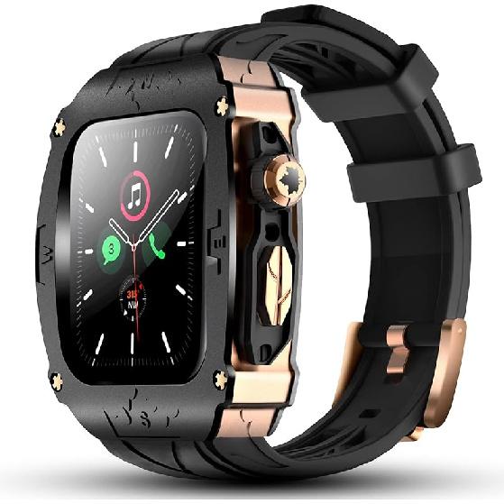 Luxury Metal Case for Apple Watch 8 7 45mm 6 44mm Band with Cover Heavy Duty Rugged Case Silicon Strap for men iWatch 6 5 4 SE 44mm Full Protective