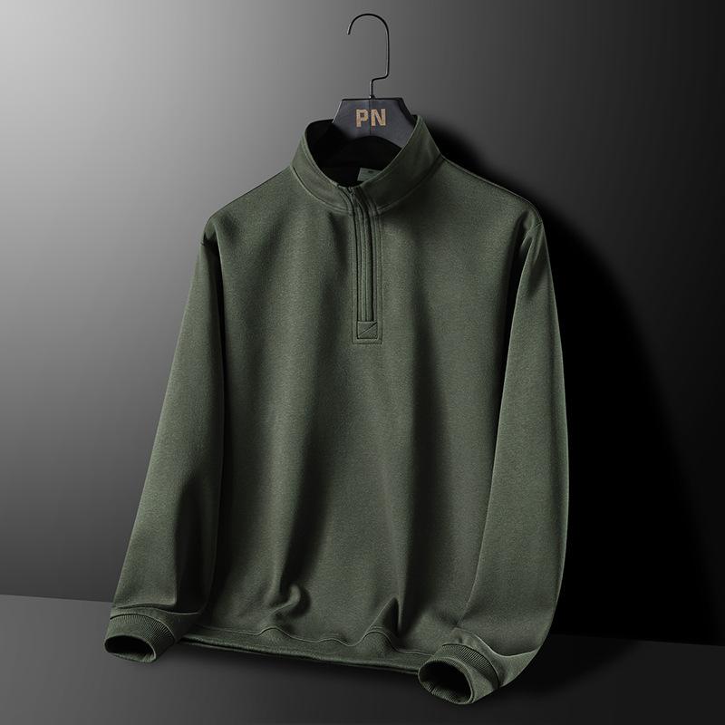 Men's Loose Standing Collar Half Zipper Casual Pullover Top with Long Sleeves