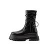 ZA full leather heightened platform Martin boots women's new short boots side zipper knight boots trendy rear lace-up medium boots RA