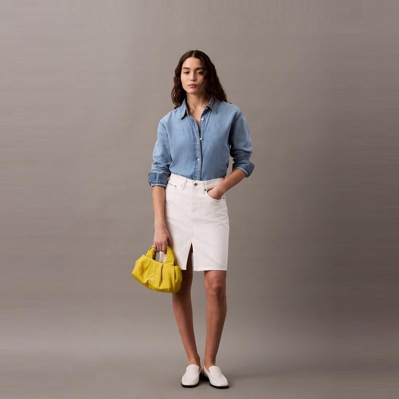 Calvin Klein American Vintage Loose Fit Cotton Denim Shirt Women Shirts Light-Blue 47B981G