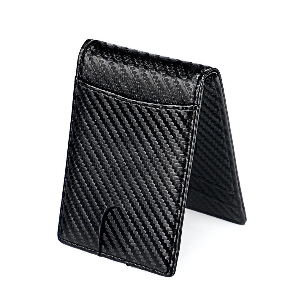 Men's Carbon Fiber Pattern RFID Short Wallet with Front Pocket Dollar Clip