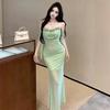 New Green Fairy Suspender Flower Dress Small Man Sexy Temperament Chic Fishtail Hip Skirt Woman