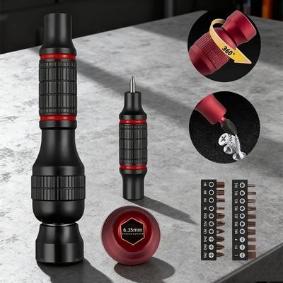 Aluminum Alloy Screwdriver Set Multifunctional Non-slip Grip S2 Bits Screwdriver 6.35mm Magnetic Bits Holder