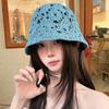 Women Hollow Floral Crochet Bucket Hat Breathable Openwork Wide Brim Sun Cap Lightweight Knit Fisherman Hat for Summer Daily Outdoor Travel Beach