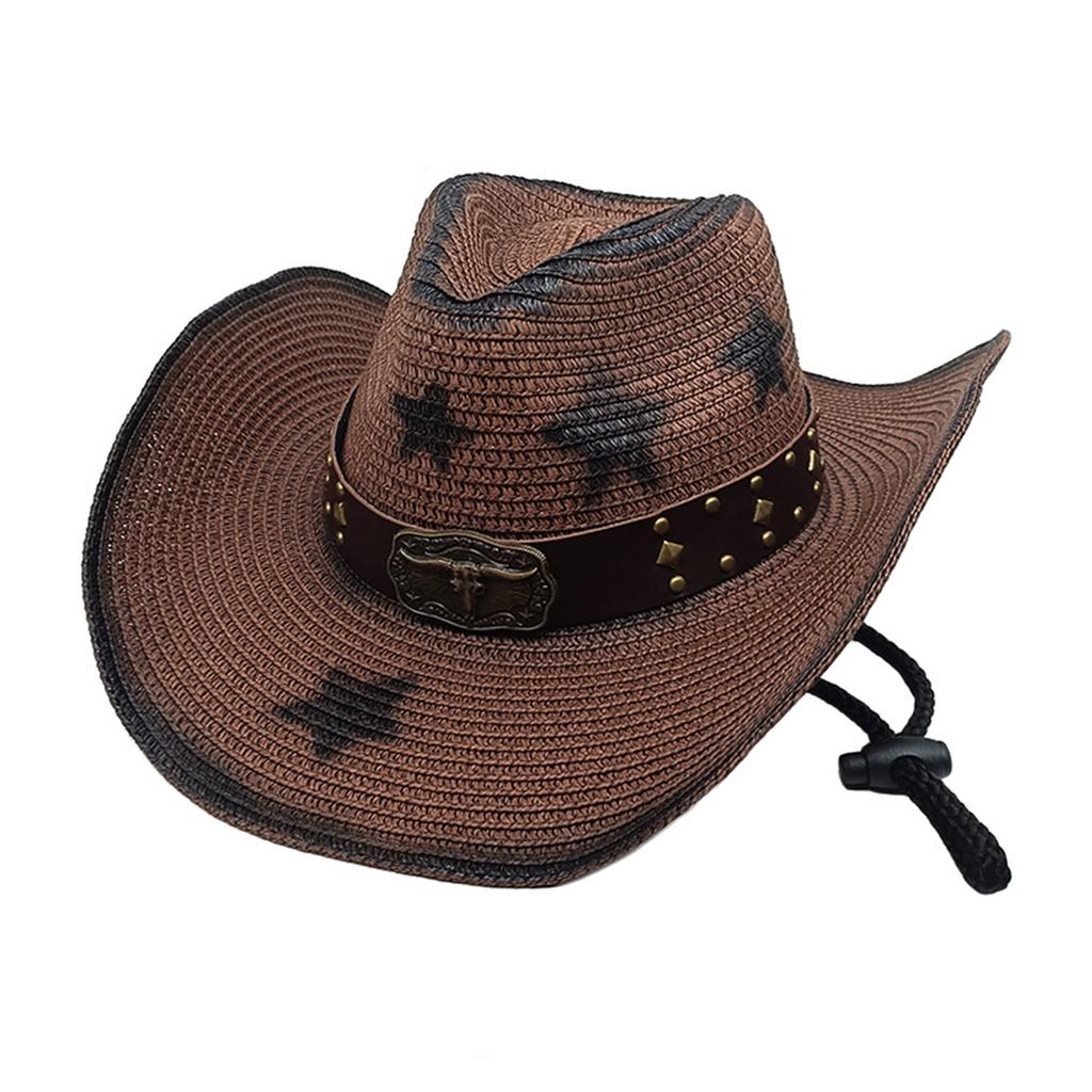 Vintage Straw Hat Beach Protable Hat Men's Western Hat Retros Styles Hat for Men and Women