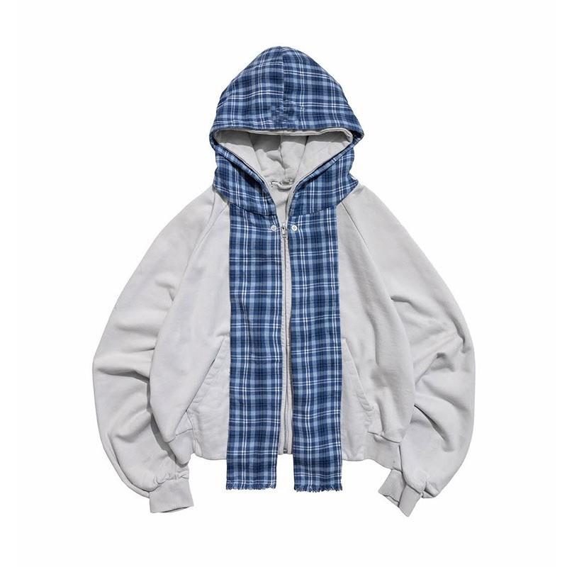 Y2K Plaid Hoodie Zip Up Long Sleeve Loose Gothic Streetwear Women 2025 Winter