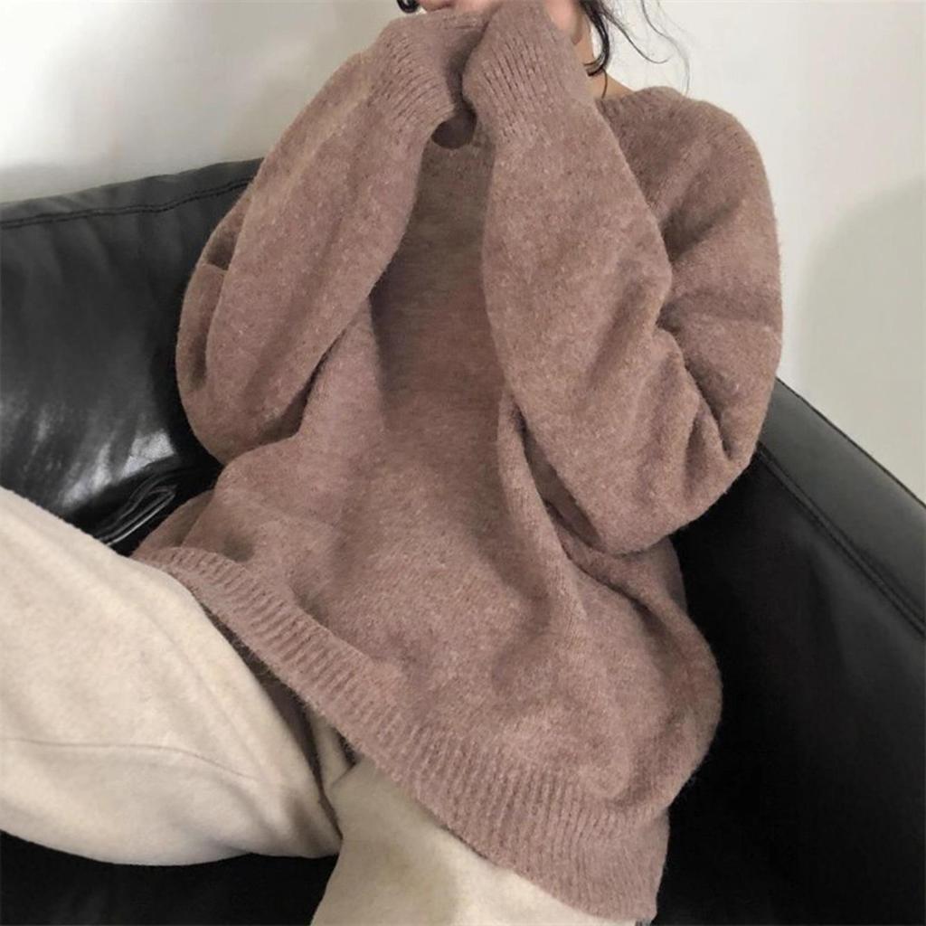 Korean Heavyweight Round Neck Sweater - 2026 Autumn/Winter Loose Knit Wool Pullover