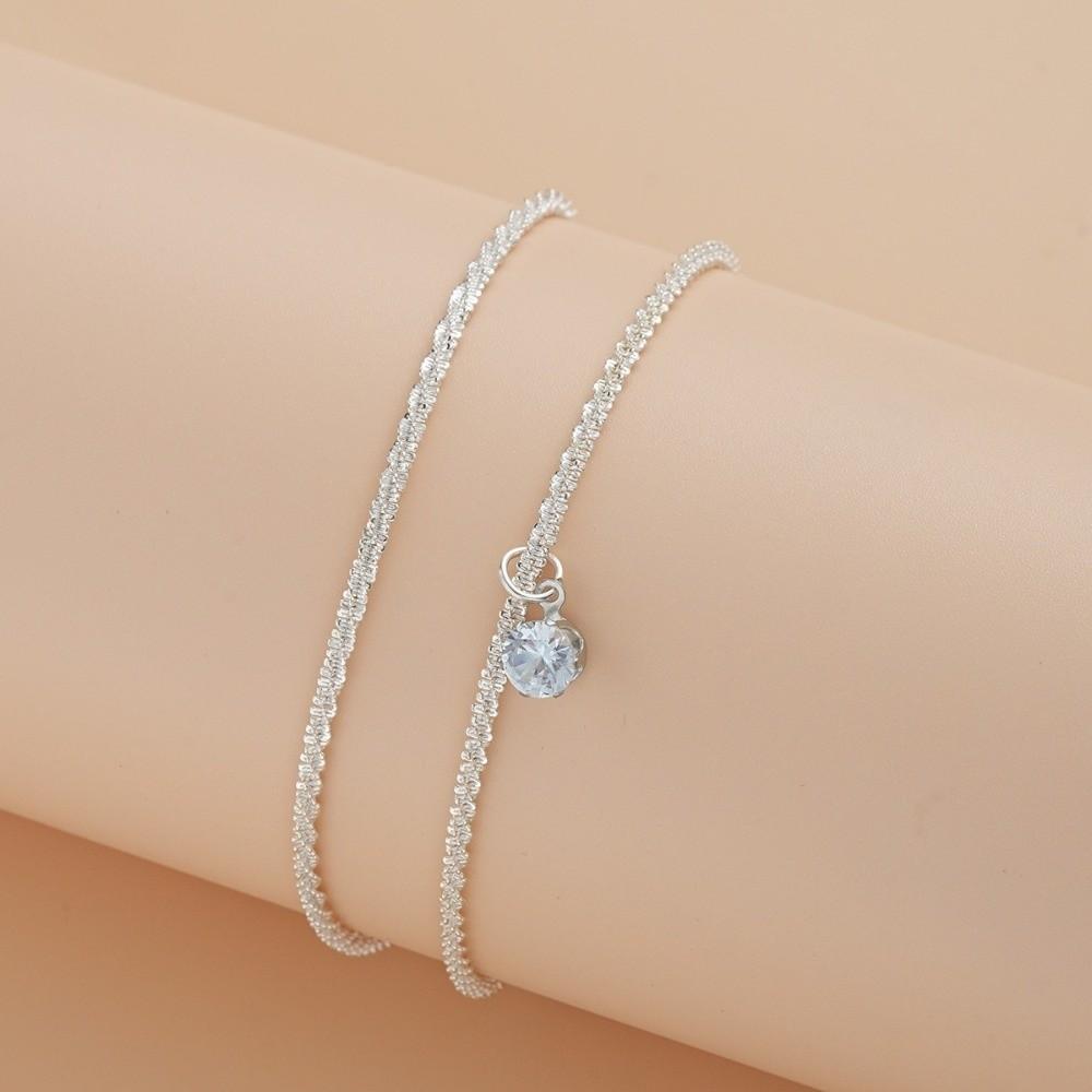 Light Luxury Crystal Anklet Simple Friendship Bracelet Creative Double Layered Ankle Chain Friends