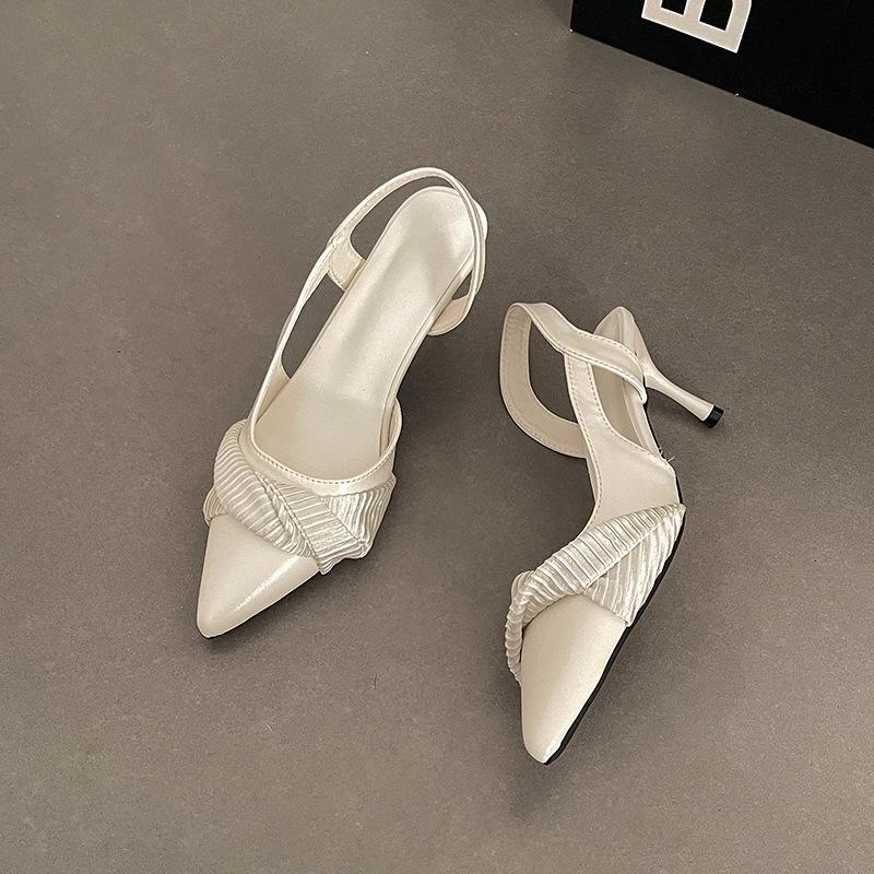 

Fashion single shoes pointed tip thin heel bag head sandals summer spring new high-end temperament versatile light mouth high heels 40 бежевый