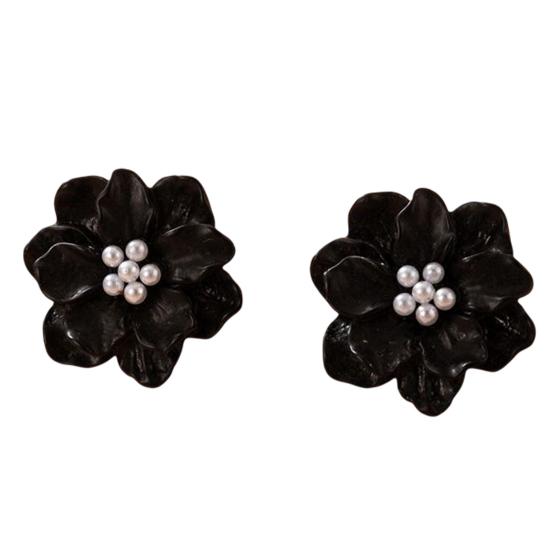 1 Pair Stud Earrings Anti-allergy Decorative Exquisite Temperament Hyperbole Flower Faux Pearl Earrings for Dating