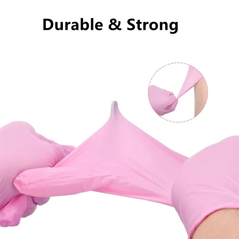 20/50/100PCS Pink Nitrile Gloves Disposable Non-Slip Gloves for Kitchen Household Cleaning Beauty Hair Salon Working Gloves