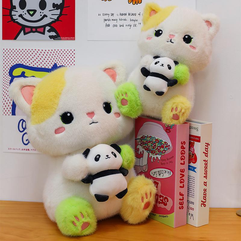 Cartoon Cute Cat with A Bear Plush Toy Creative Cat Hugging Panda Doll Pillow Gift
