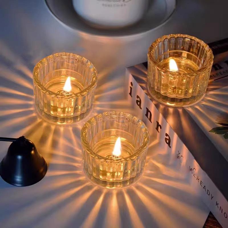 Aromatherapy Vertical Stripe Glass Candle Holder Jar - Scented Candle Holiday Souvenir.