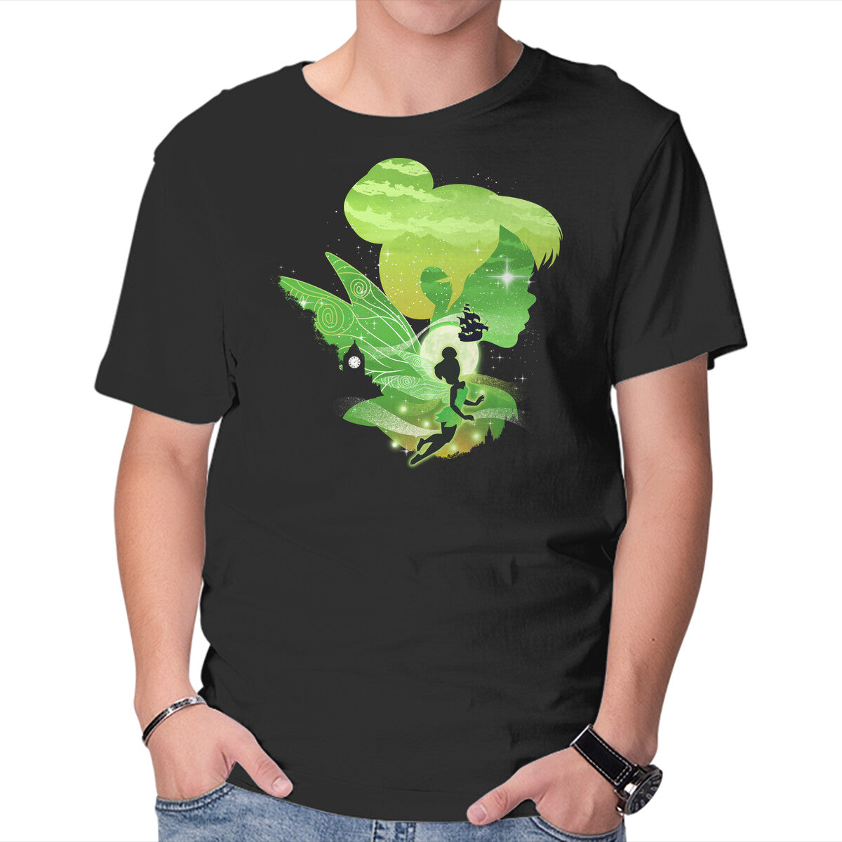 Unisex Crew Neck T-Shirt Tink Landscape Graphic Short Sleeve Casual Tee L