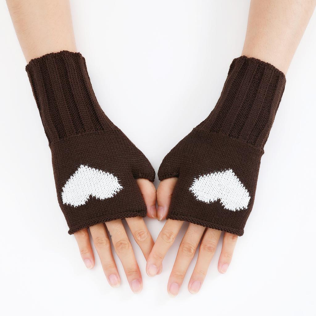 Love Short Cute and Fashionable New Autumn and Winter Knitted Wool Warm Half-finger Fingerless Gloves for Women with Cold Proof Fake Sleeves