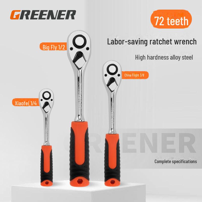 Green Forest Ratchet Wrench Set: Multifunctional Quick Release Socket Set for Auto Repair, Includes Large, Medium, and Small Ratchets.