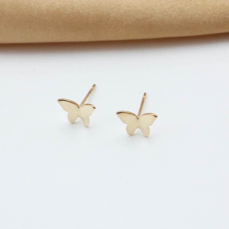 

Gold Color Smooth Butterfly Stud Earring for Women Minimalist Mini Brincos Wedding Alloy Ear Zircon Christmas Birthday Gift