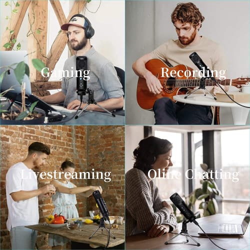 DEARING Condenser Microphone, Tabletop, Tripod, One-Click Mute, Noise Reduction, Volume Control, Earphone Monitor Function, Unidirectional, PC Microph