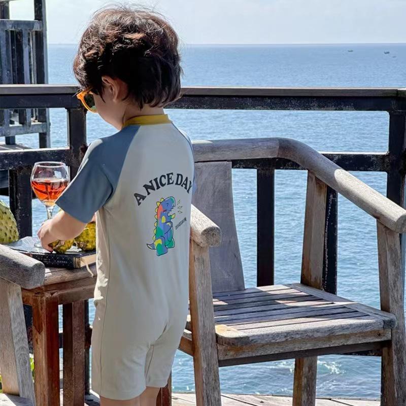 2025 Unisex Cartoon One-Piece Swimsuit for Kids - Short Sleeve & Boxer Brief Style Large