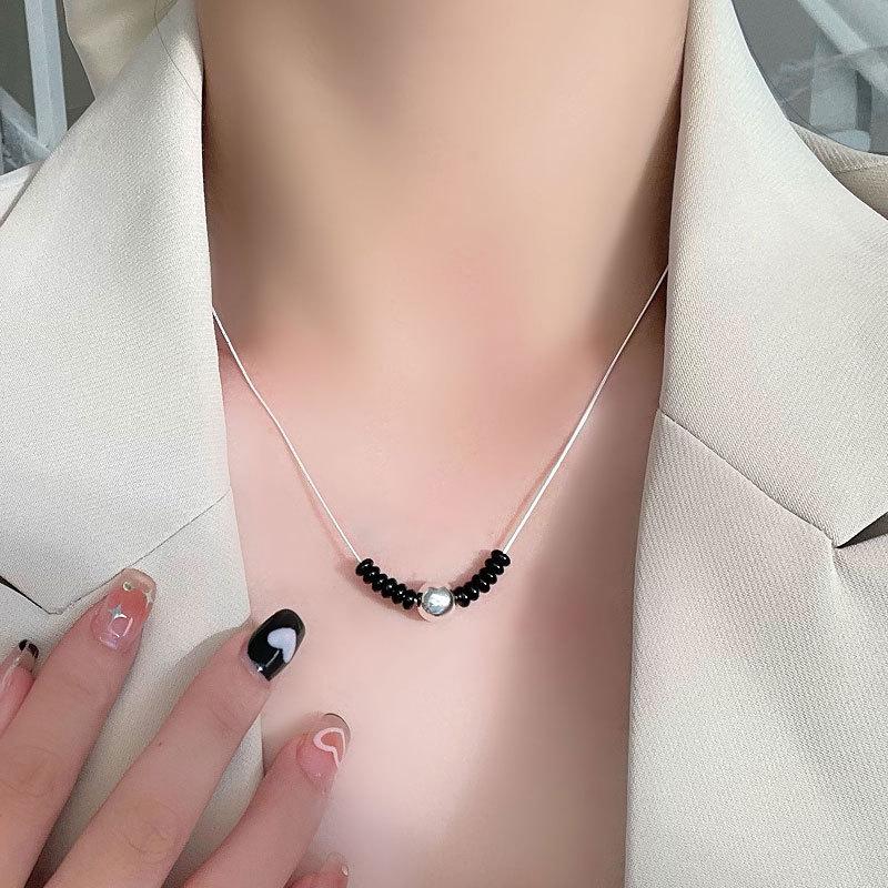 Black Agate Round Bead Necklace, Fashionable, Personalized, Niche Design, Handsome, Collarbone Chain, Simple