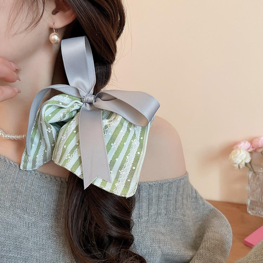 Elastic Plaid Silk Ribbon Scrunchies Bow Large Intestine Hair Ring Square Cloth Hair Tie  Girls