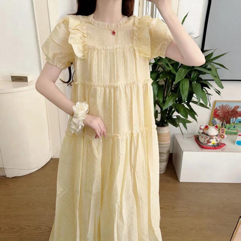 

2026 Summer Loose Slimming Maternity Dress with Flutter Sleeves Double Extra Large светло-желтого