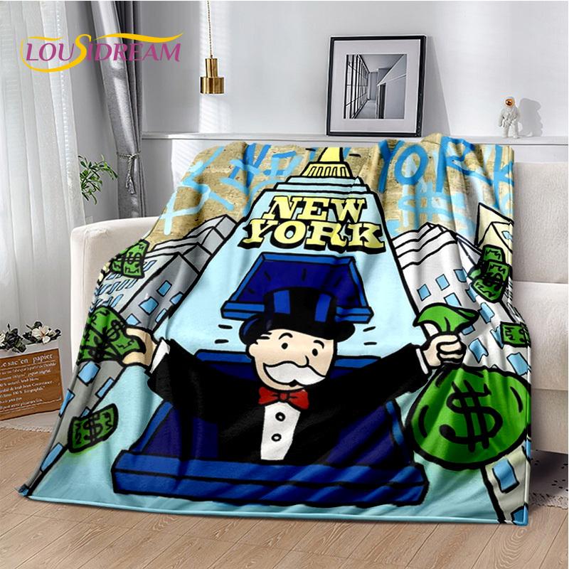 Rich Man Game Monopoly Dollar Cartoon Blanket,Soft Throw Blanket for Home Bedroom Bed Sofa Picnic Travel Office Cover Child Gift