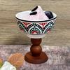 Bohemian French Retro Ceramic Dessert Bowl with Wooden Stem.