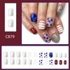 Square False Nail French Tip Press on Nail Full Cover Fake Nail Independence Day Glues on Nail Patriotic False Nail