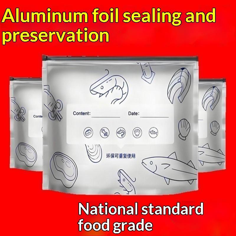 50Pcs Reusable Aluminum Foil Food Storage Bags Leakproof Seal Writable Label Perfect For Freezing Meat Fridge Organization