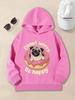 Sweat à capuche graphique carlin dessin animé pour enfants Pull doux imprimé lettres donut Automne Hiver Polaire Chaud Mignon Sweat à capuche pour enfants