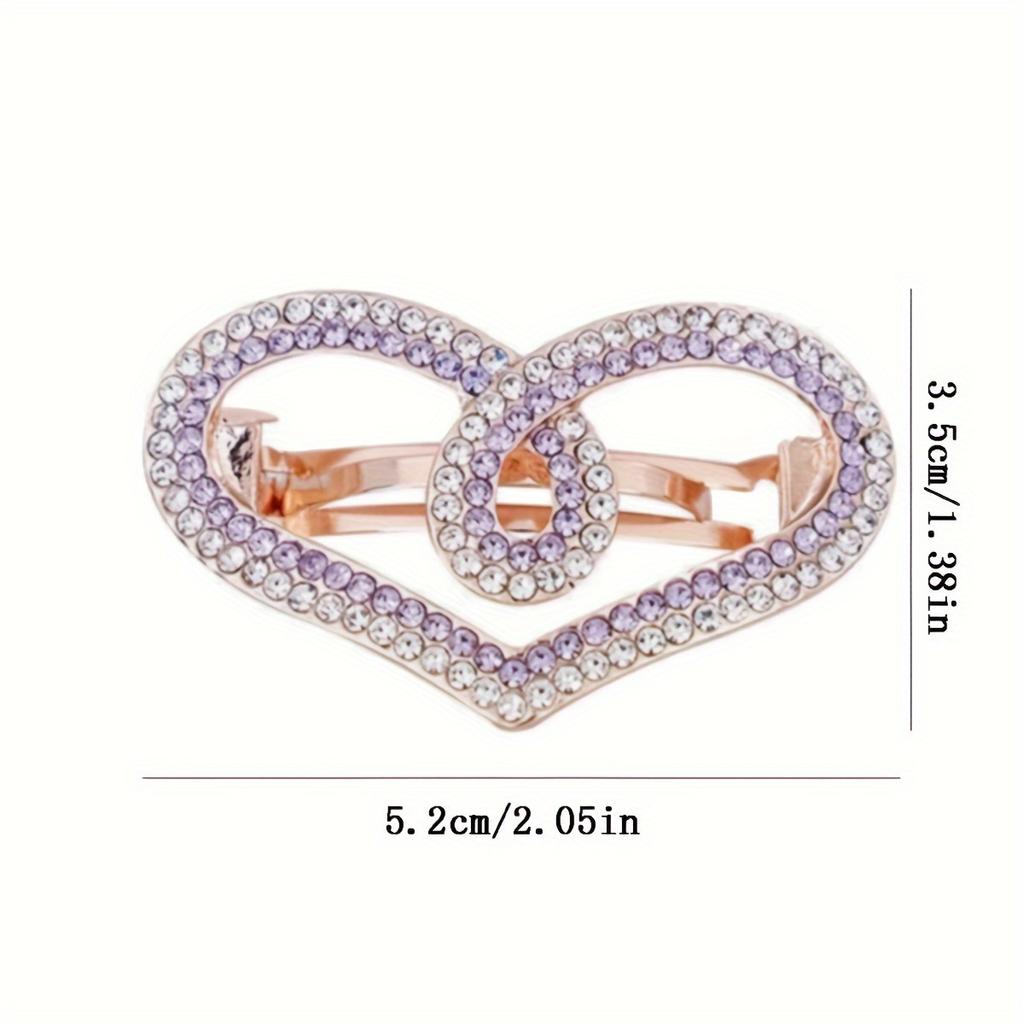 Rhinestone Hollow Heart Hair Clip with Spring for Small Half-Up Hairstyles and Back of the Head Accessories