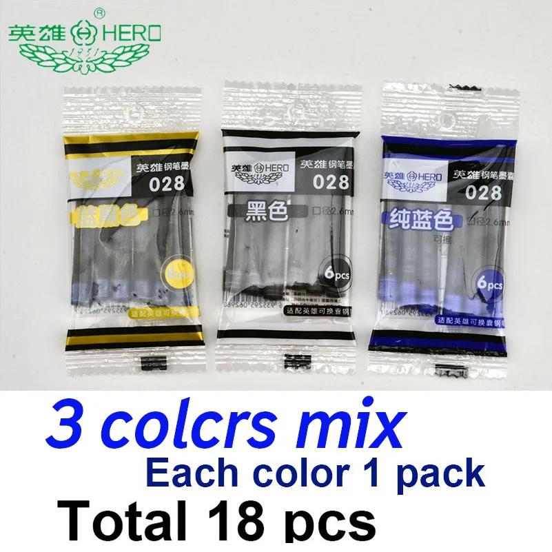 Original Hero Ink Cartridge 028 European Specifications Fountain Pen Refill Replacement 2.6mm Diameter Black Blue Non Carbon
