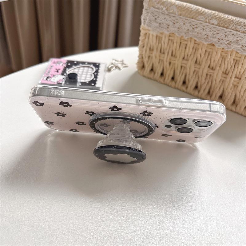 Elegant Black Flower Magnetic Case for iPhone 17/16 Pro Max/15/14 – Premium Spring Design