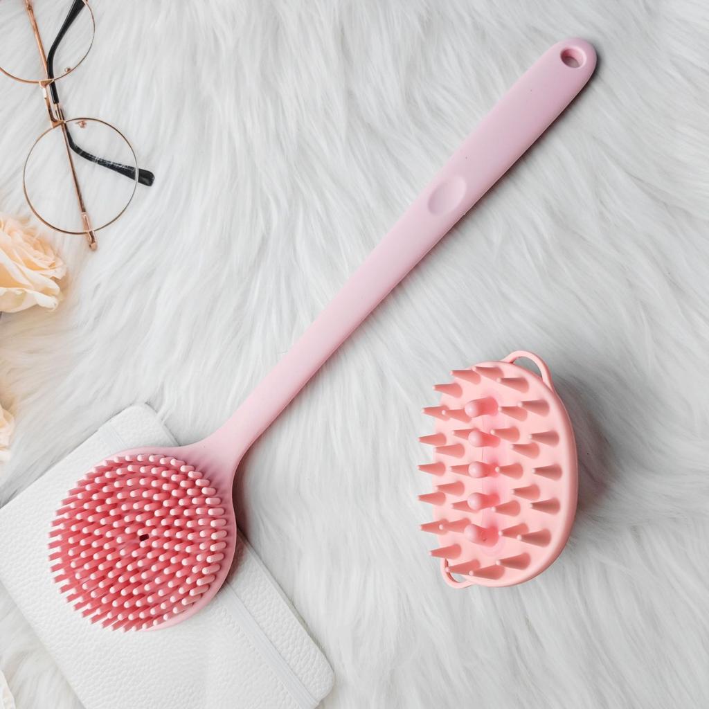 Silikon Rückenbürste für die Dusche Langer Griff Körper Tiefenreinigung und Peeling Massage Doppelseitig Weiche Borsten