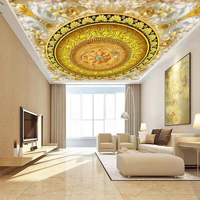 Papel de Parede 3D Padrão Europeu Dourado Mural de Parede Estilo Europeu Teto Falso Mural 3D Decoração Sala de Estar Quarto Mural