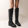 Autumn and Winter Velvet Medium and Long Boots High Heel Women's Suede Medium Boots Rhinestone Slope Heel Long Inner Height Increasing Women's Knig