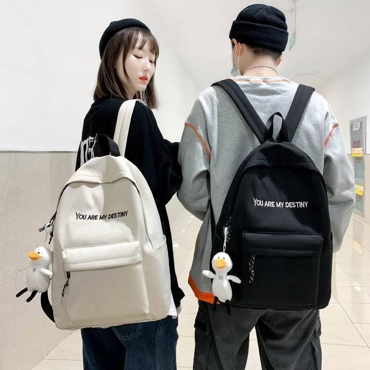 Color Solid Backpack Black White Alphabet Print Pattern College Students Unisex
