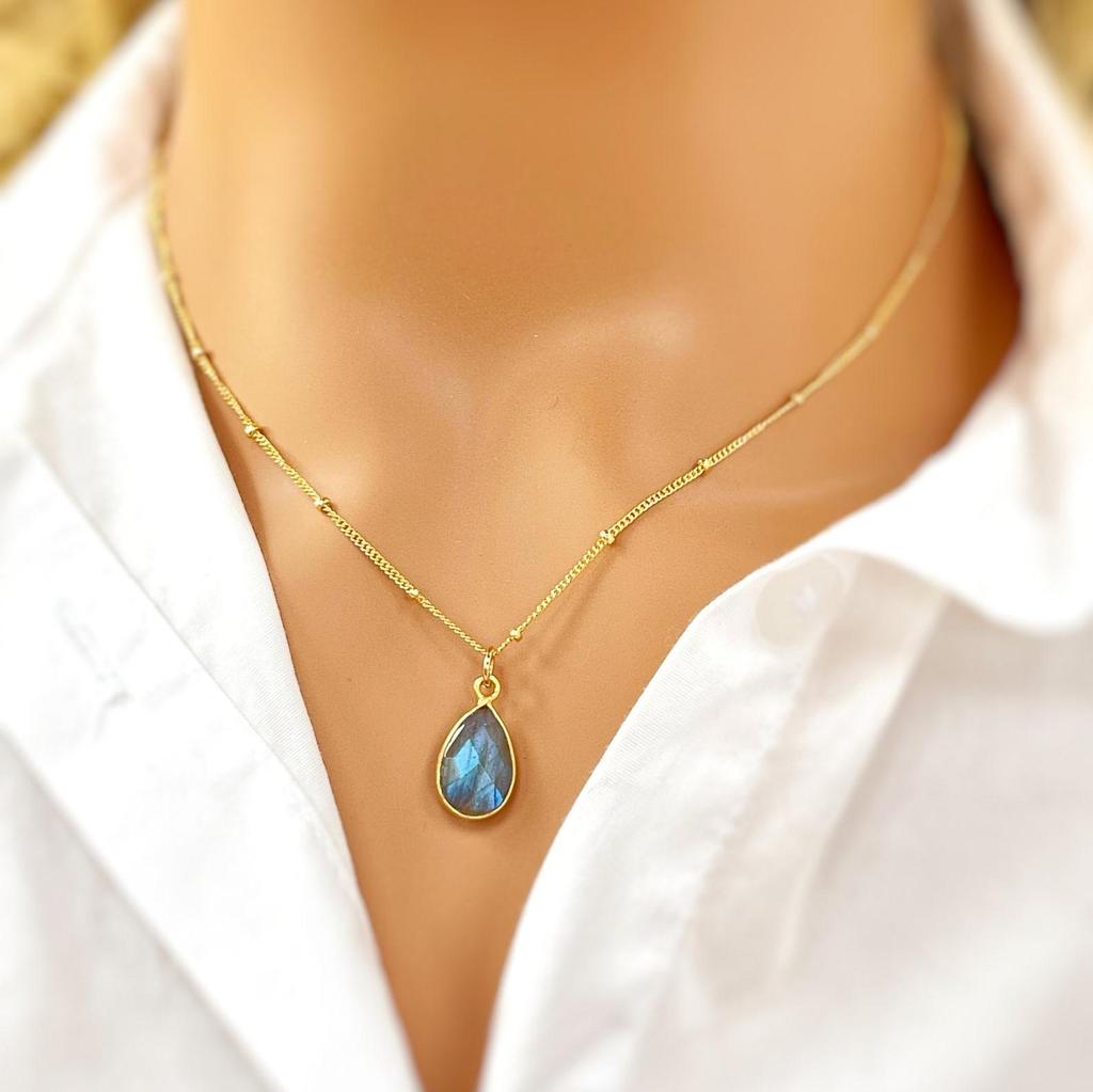 Colier cu labradorit, lucrat manual în argint sterling, bijuterii din argint sterling cu pietre prețioase, colier stratificat, exclusiv pentru femei, cu pandantiv