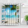 Tropical Landscape Shower Curtain 3D Open Window Ocean Beach Starfish Shell Palm Tree Scenery Waterproof Bathroom Decor Curtains