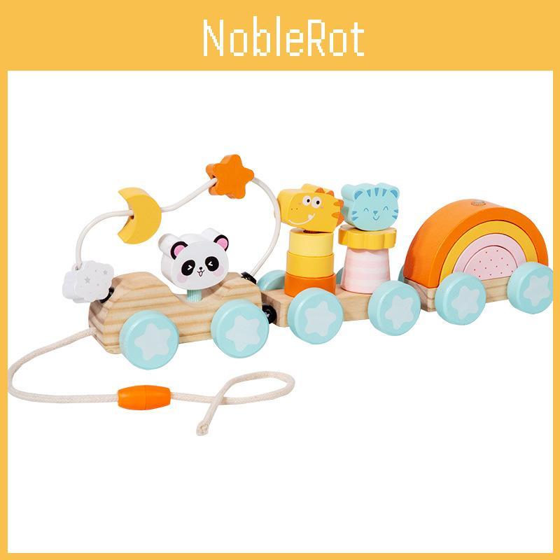Wooden Animal Cat Panda Toy Train With Interlocking Carriages For Baby Development And Kids Play