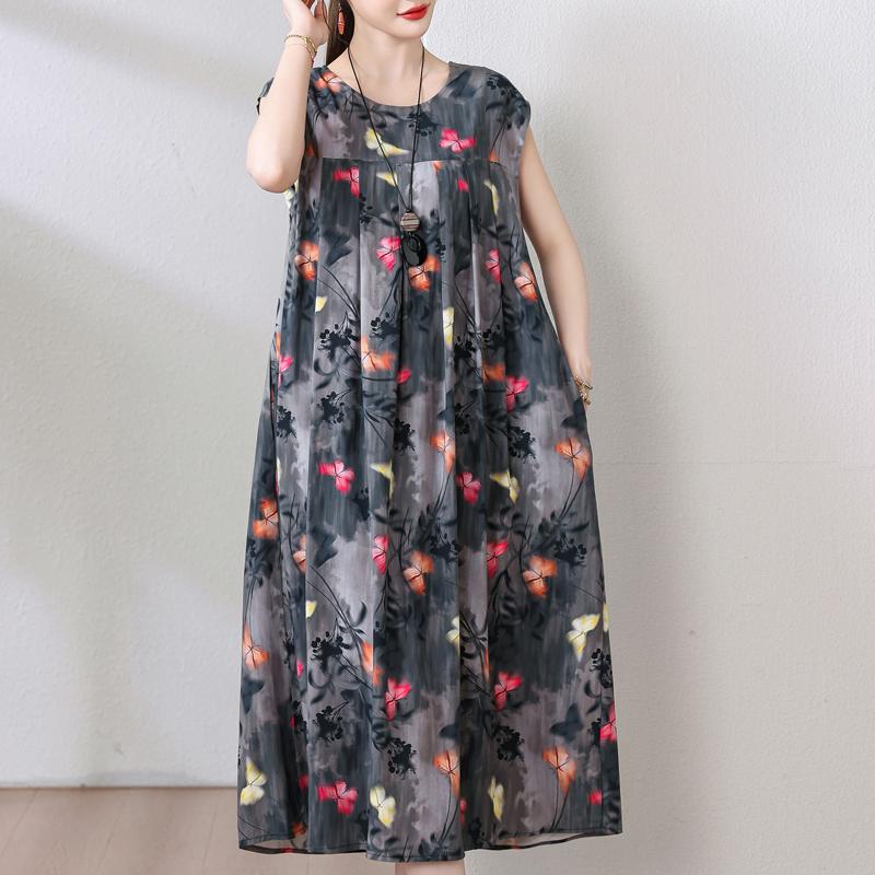 Plus Size Sommer Vintage Kleid Frau Oversize Lose ärmellose lässige elegante lange Kleider