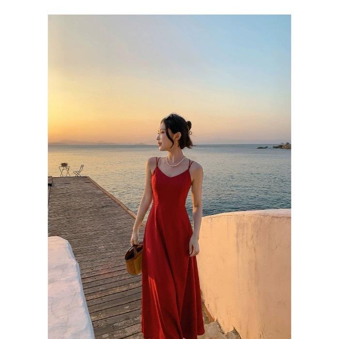 The original version is made of Sanya Travel and Vacation, and the seaside black beach dress halter dress suspender dress dress women