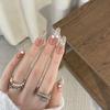 Melancholy Breeze: Hand-painted Press-on Nails with Rhinestones, Gilded Beads, Explosive Shimmer, and Cat's Eye Accents