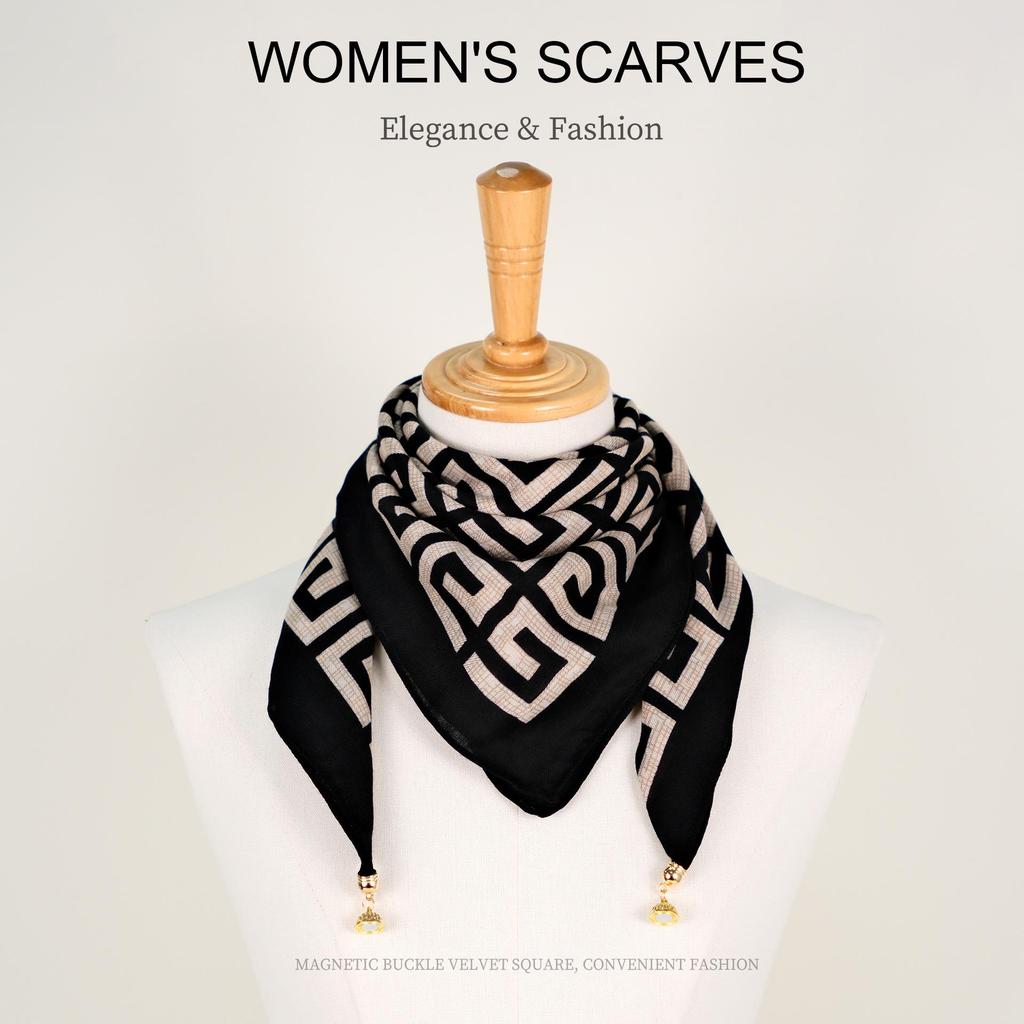 Golden Bean Magnetic Buckle Scarf – Fashionable Cotton & Linen Shawl for Mothers