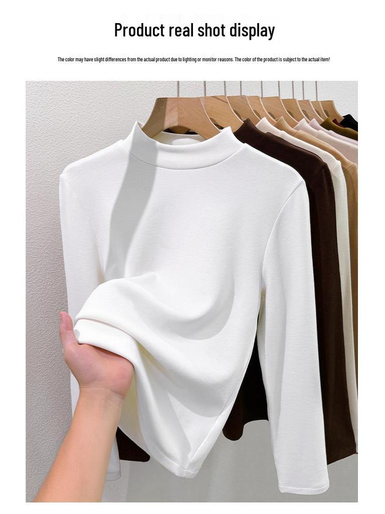 Women's Lyocell Tencel Round Neck Base Layer, Thickened Velvet Wool-Silk Long Sleeve Top for Autumn/Winter