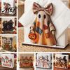 Halloween Napkin Holder Wooden Holder, Ghost Black Cat Decorative Tabletop Tissue Vertical Storage Dispenser, Paper Towel for Holiday Dining