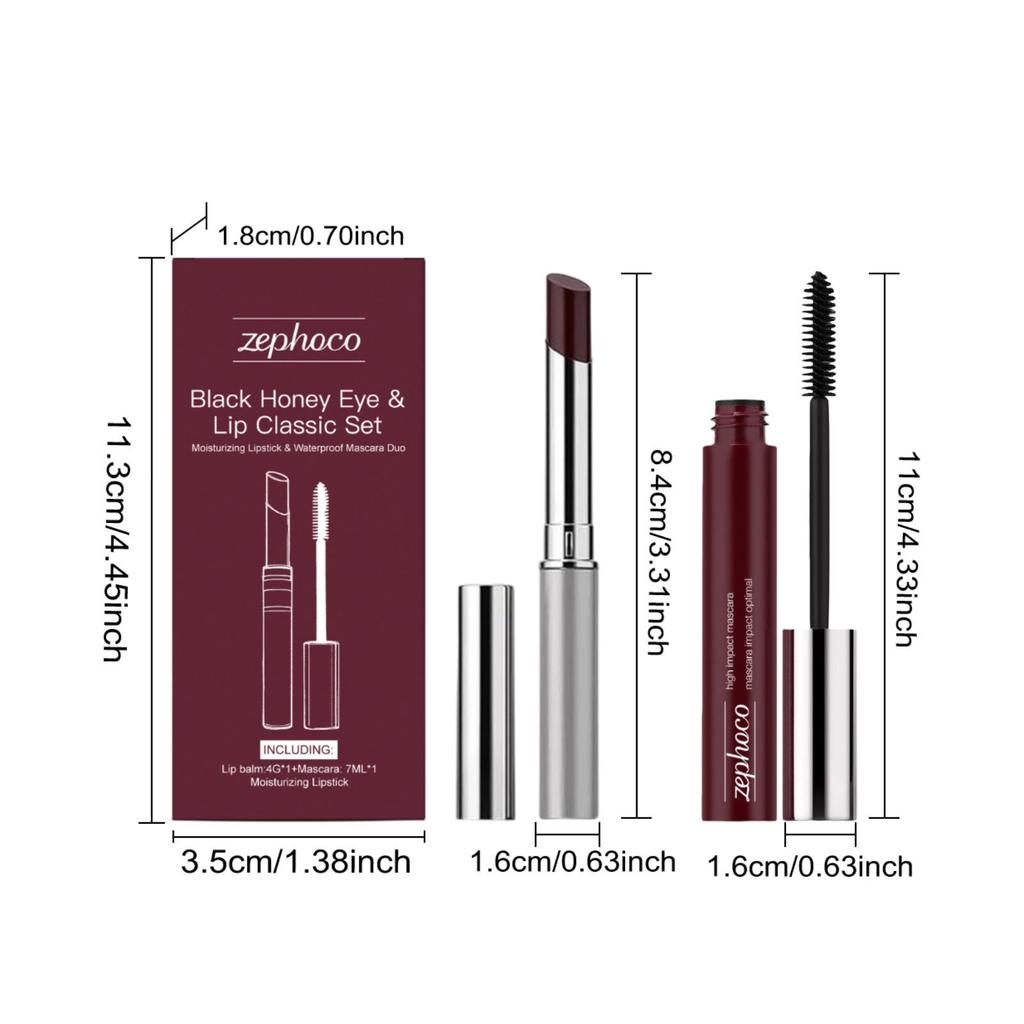Zephoco Black Honey Eye & Lip Set: Moisturizing Glossy Lipstick & Eyelash Curler Beauty Kit